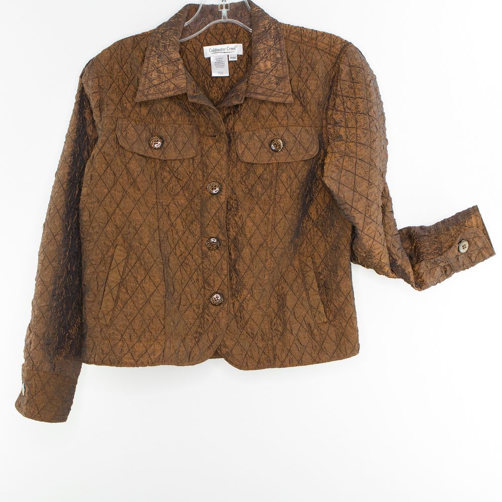 COLDWATER CREEK Women's Jacket XS Petite Diamond Quilted Button Down READ!